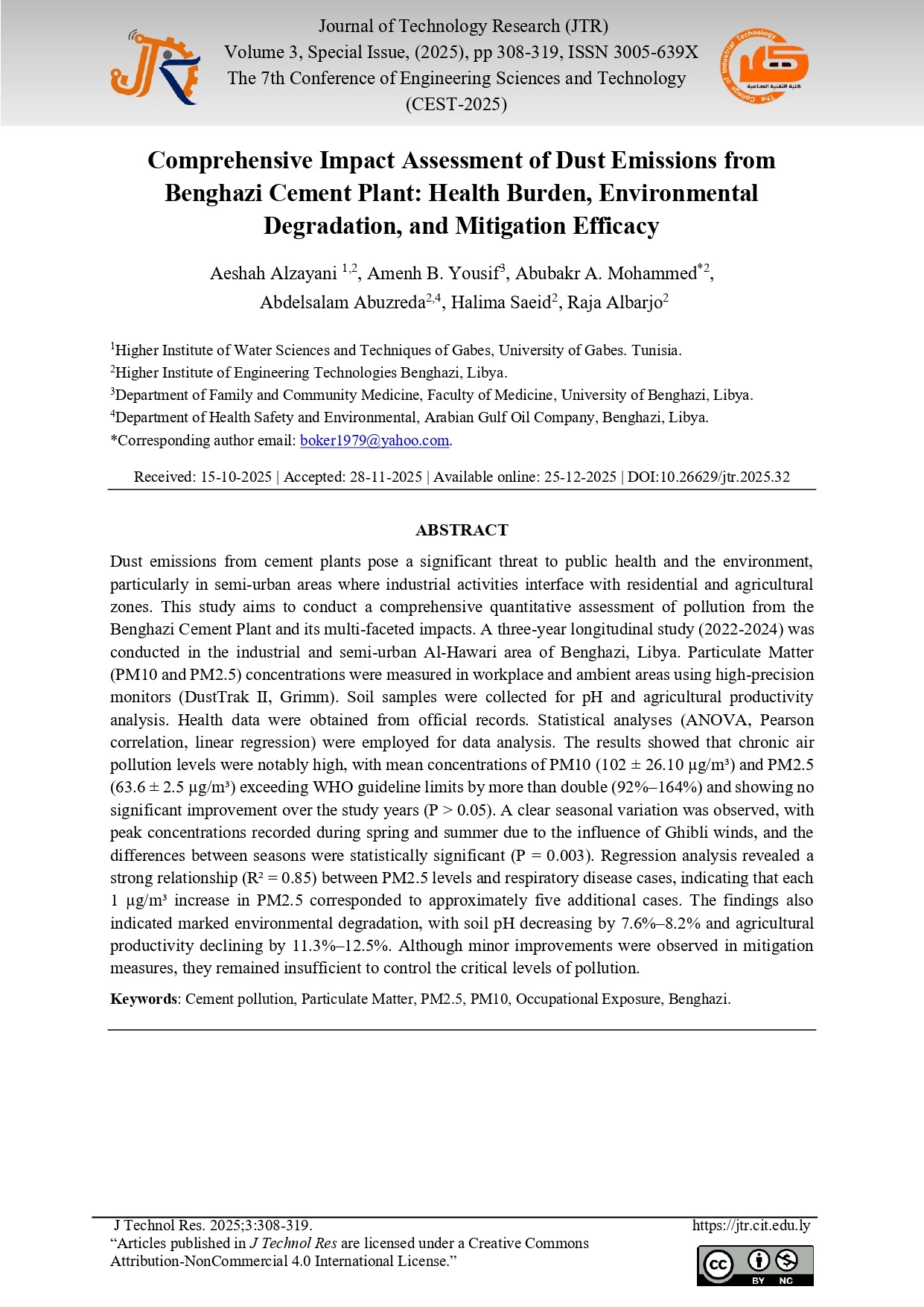 Comprehensive Impact Assessment of Dust Emissions from Benghazi Cement Plant: Health Burden, Environmental Degradation, and Mitigation Efficacy