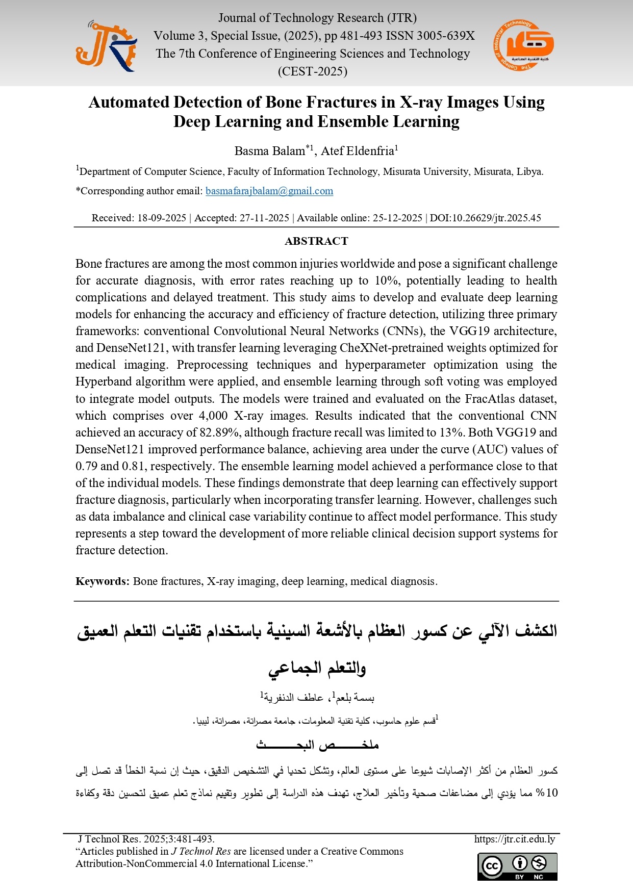 Automated Detection of Bone Fractures in X-ray Images Using Deep Learning and Ensemble Learning