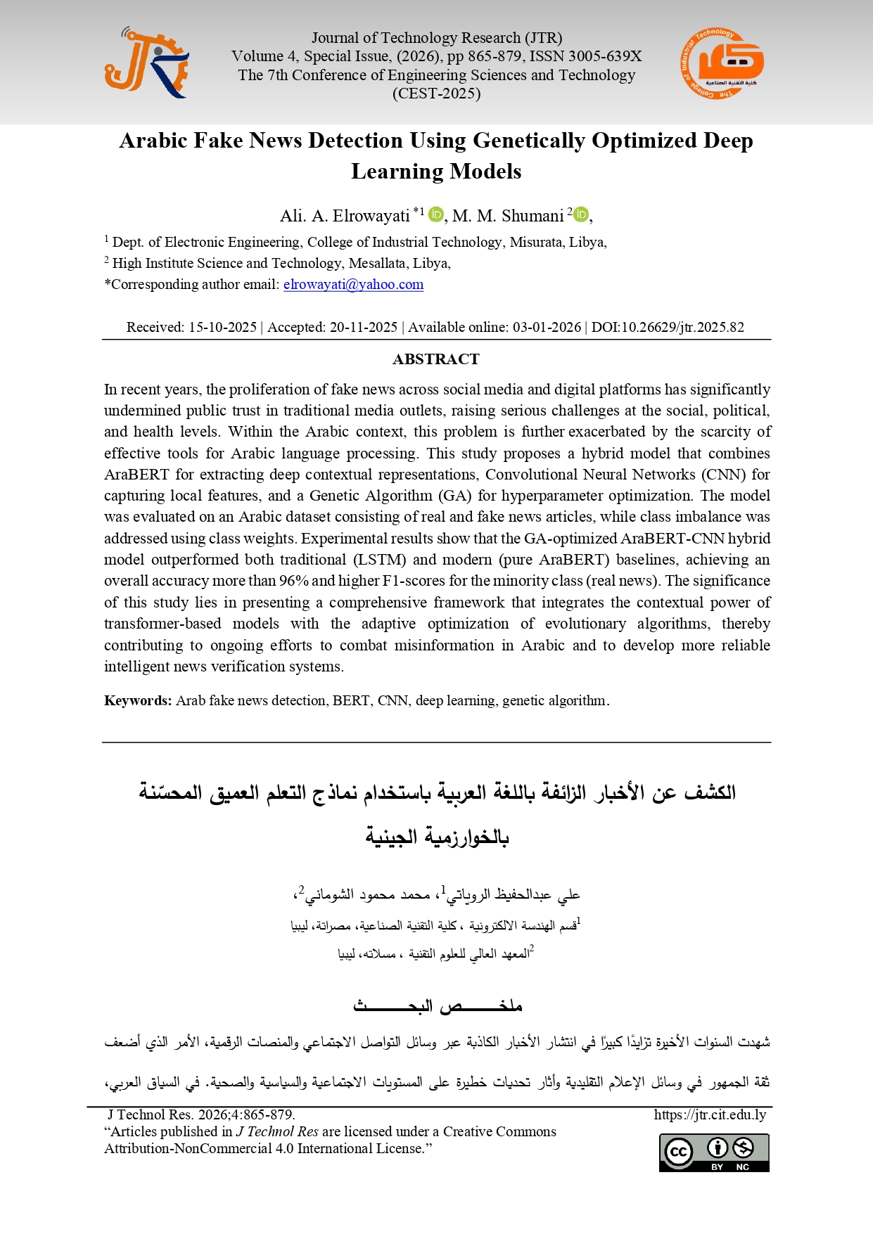 Arabic Fake News Detection Using Genetically Optimized Deep  Learning Models