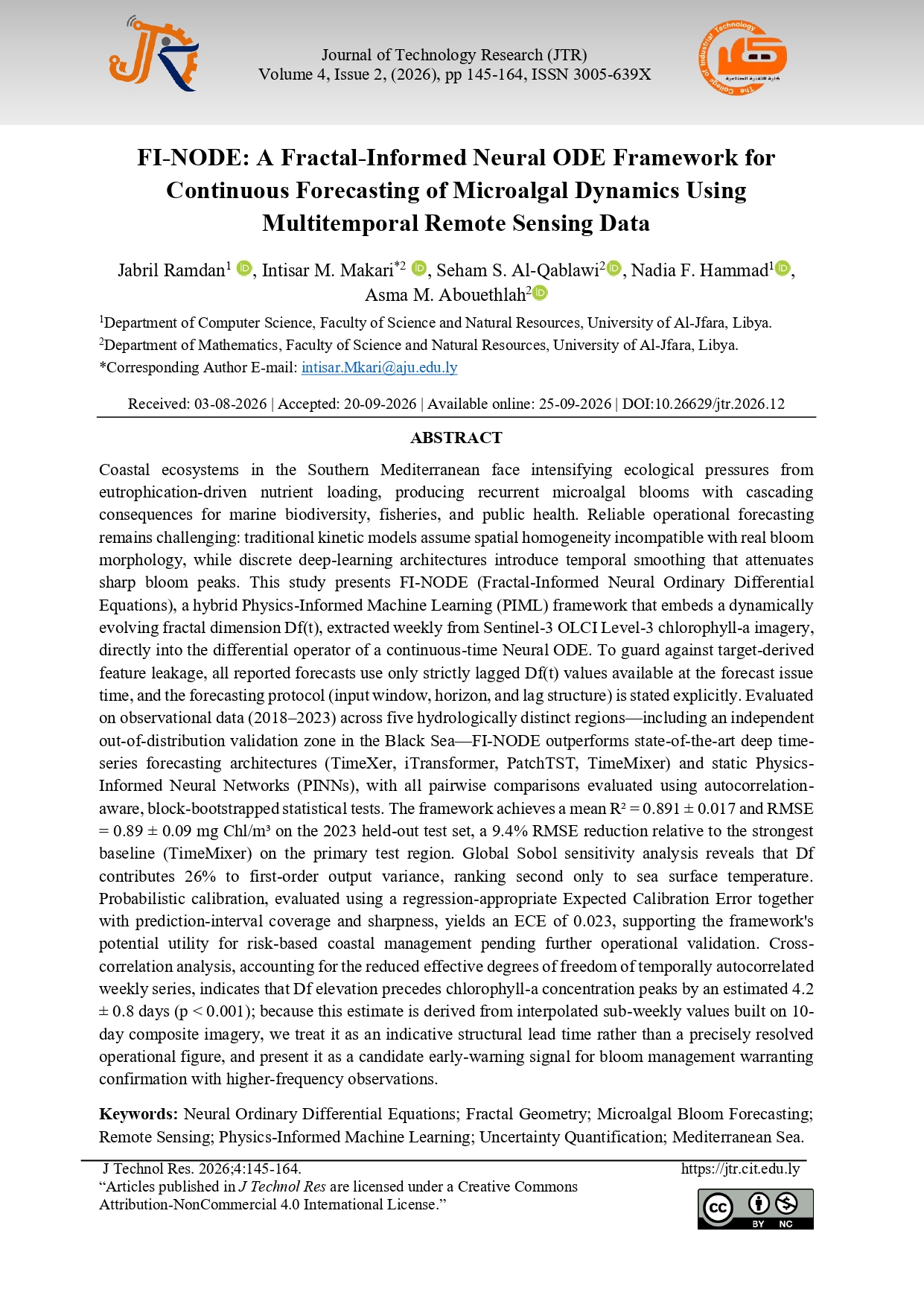 FI-NODE: A Fractal-Informed Neural ODE Framework for Continuous Forecasting of Microalgal Dynamics Using Multitemporal Remote Sensing Data